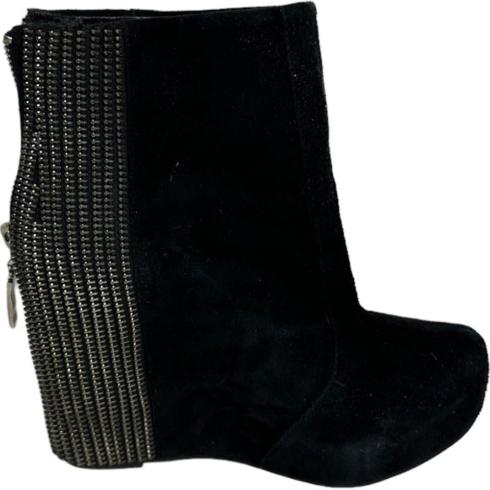 Browns Black Suede Leather Covered Wedge Booties Size 5 Bling Back Zipper Boots